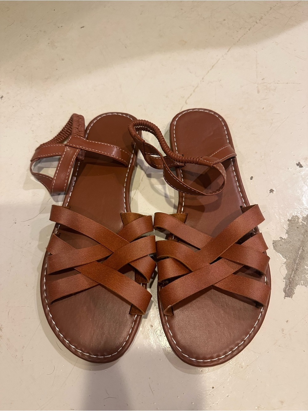SHEIN Brown Woven Strappy Flat Sandals